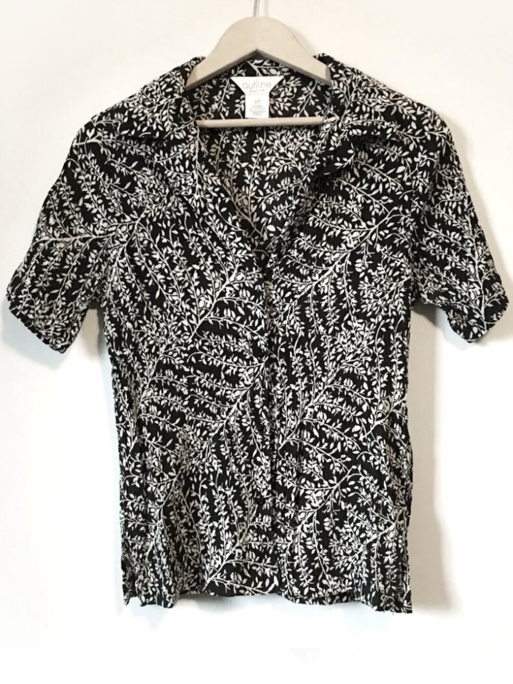 VTG Y2K Outline Plisse B&W Botanical Button Down Shirt S Coquette